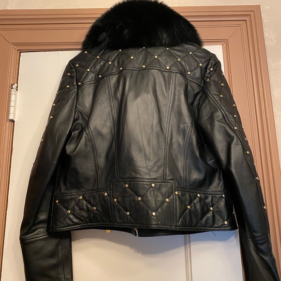 Andres Ghusto Leather Fur Trimmed Moto Jacket - Picture 5 of 5